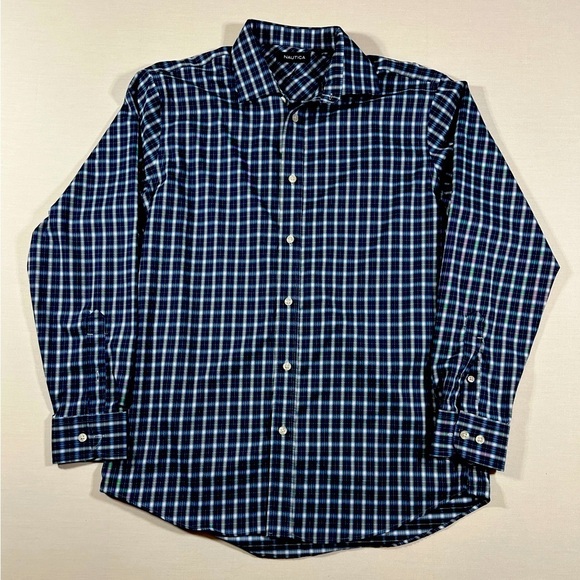 Nautica Other - Men’s Nautica Blue And White Plaid Shirt Size M 15 1/2 32/33